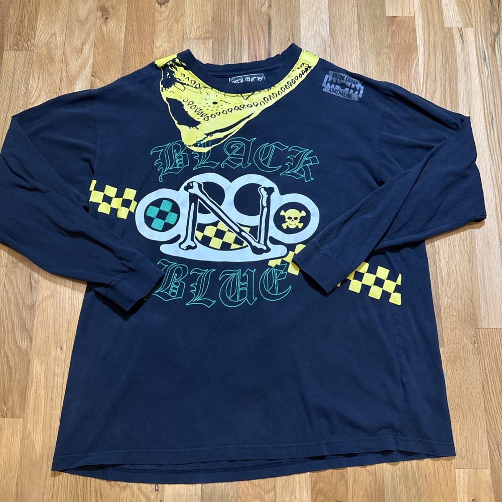 Black N Blue Shirt Size 3XL Black Skull Knuckles Bandana Long Sleeve‎ Tee